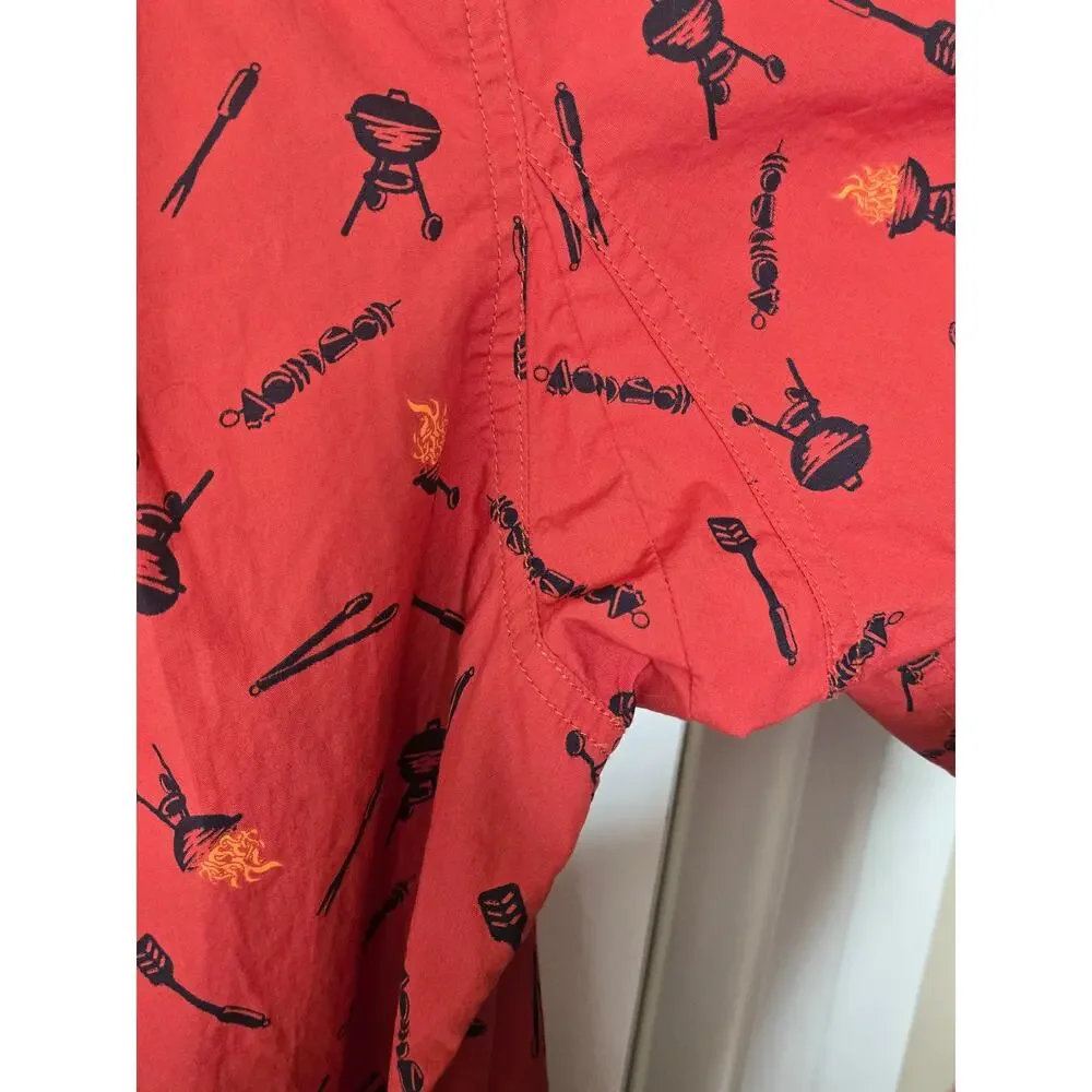 Duluth Trading Co Untucked Bbq Grilling Button Down Red Orange Shirt Large Tall - Picture 7 of 8